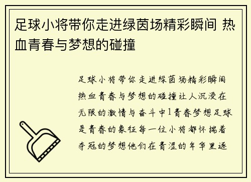 足球小将带你走进绿茵场精彩瞬间 热血青春与梦想的碰撞